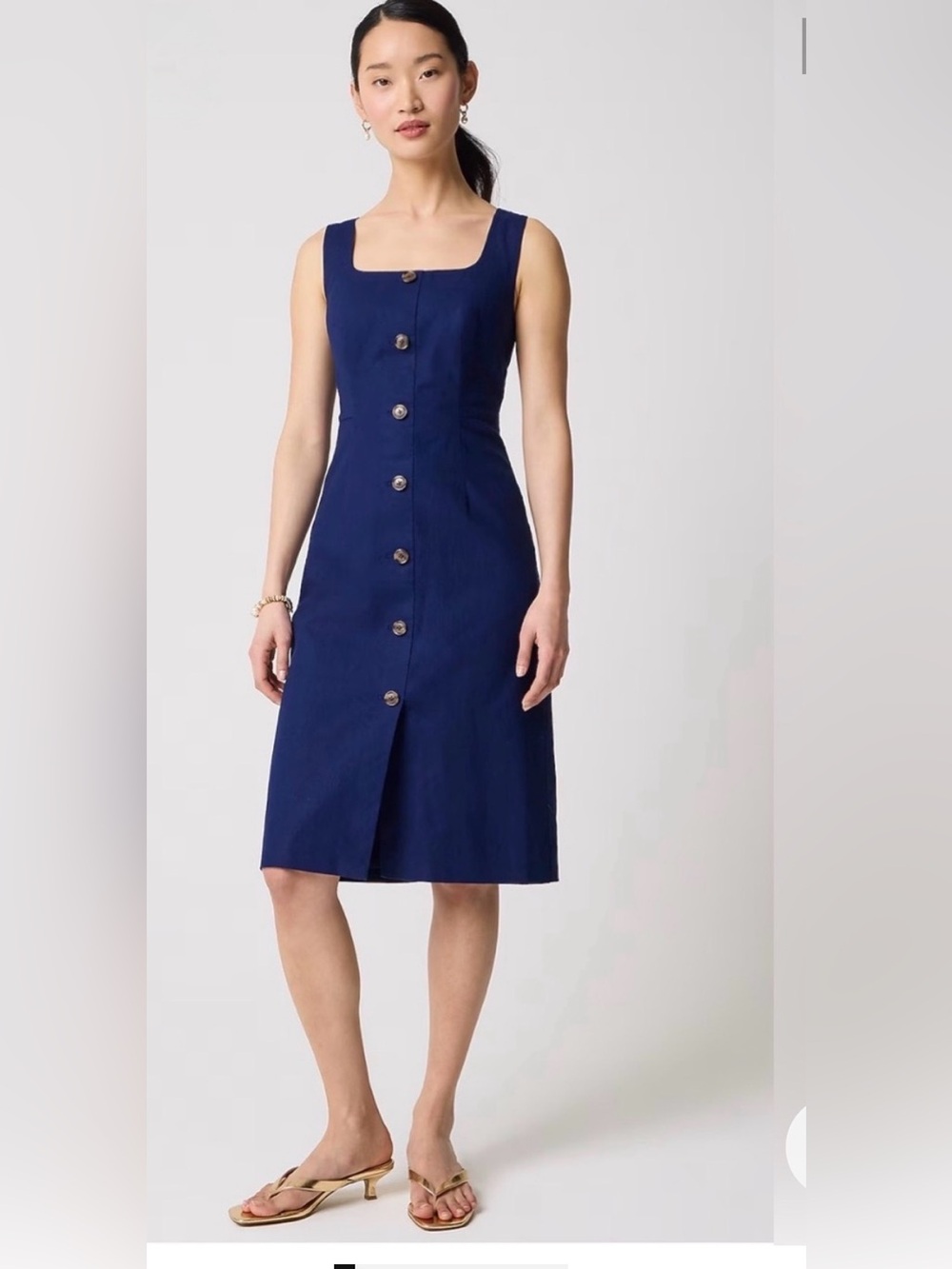 NEW J. Crew Linen-cotton
blend button-front midi dress antique navy size 8